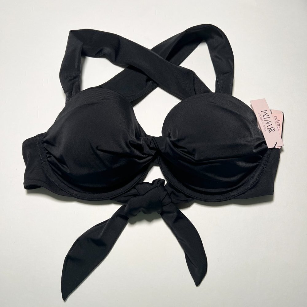Victoria Secret 34B Twist Front Balconette Bikini Top Crossback Underwire Black